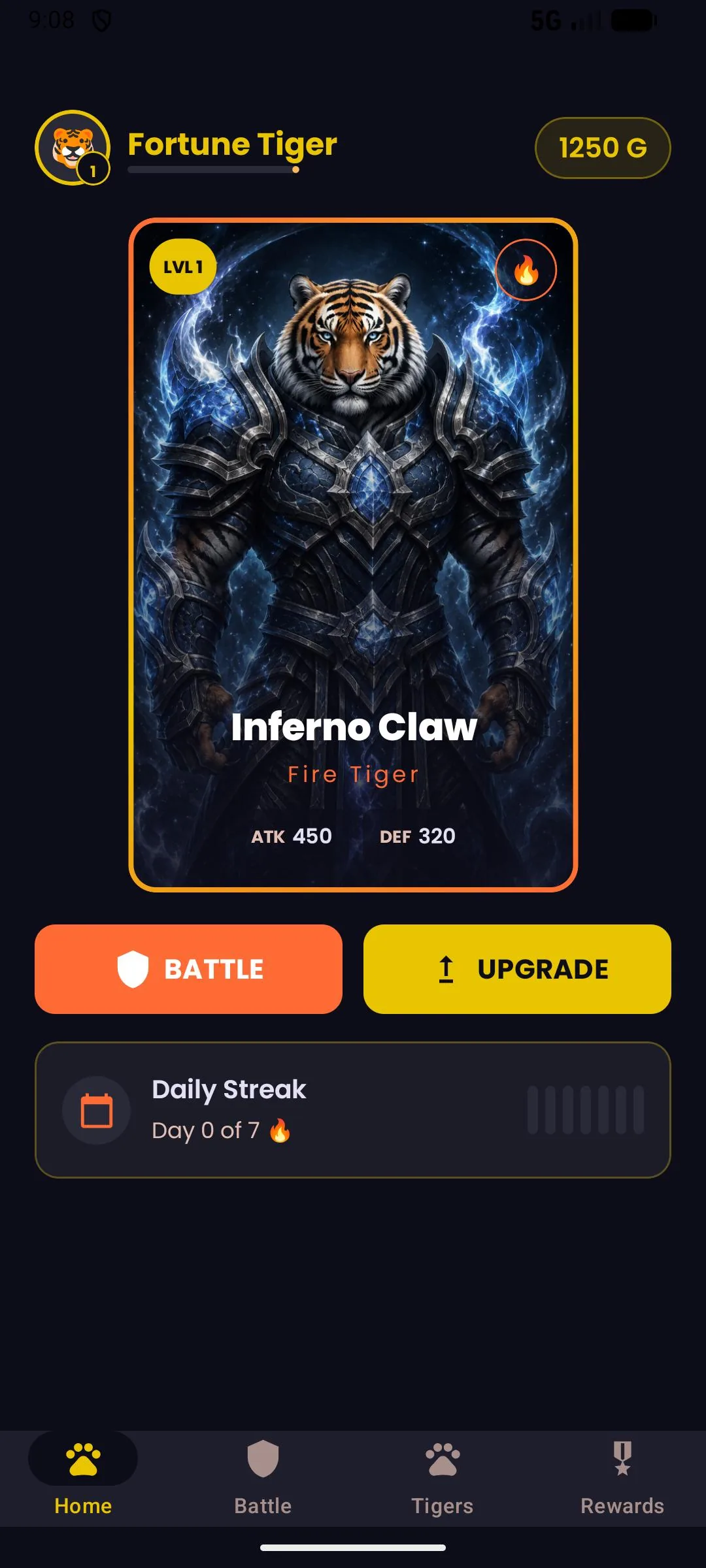 Fortune Tiger – elemental card battle screen